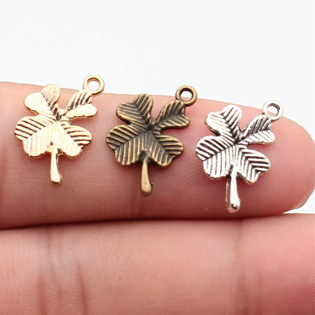 Authentic WYSIWYG 20pcs 11x15mm 3 Colors Antique Bronze Color Antique Silver Color KC Gold Color Four Leaf Clover Charms
