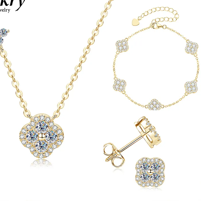 Authentic Enchanted Four‑Leaf Clover Set – 14k Gold‑Filled Moissanite Trio for Lovers