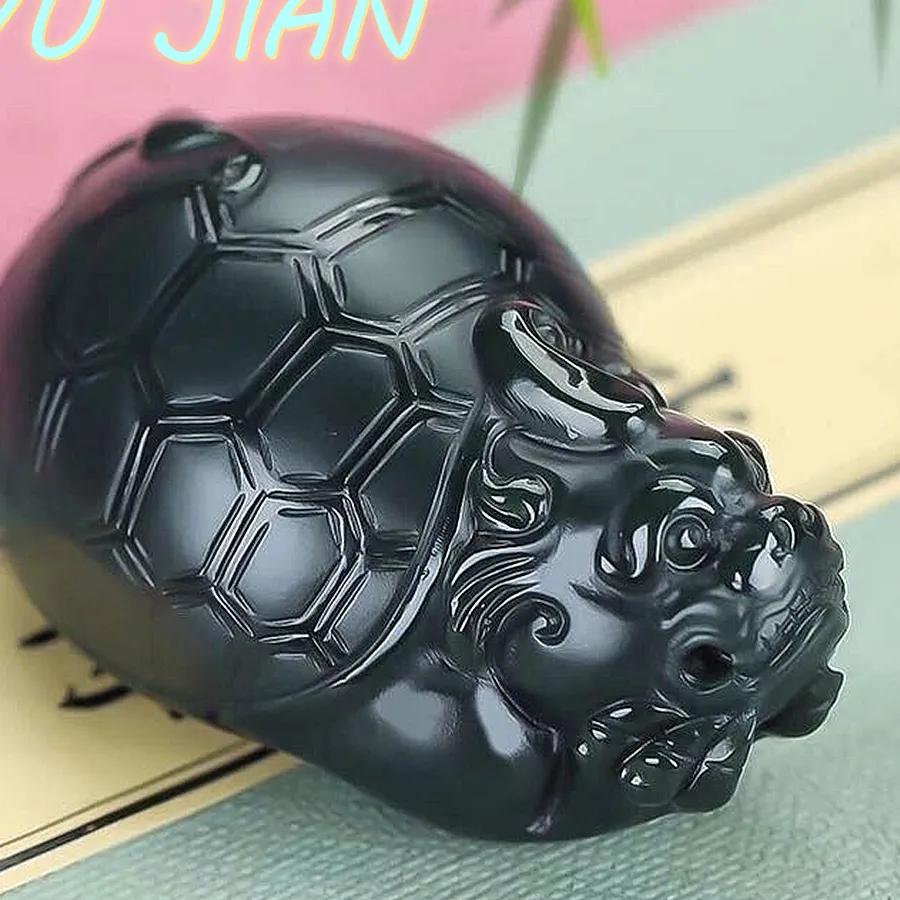 Authentic Traditional Chinese Craftsmanship Hetian Jade Necklace Holy Beast Dragon Tortoise Handle Ornaments Pendant Fine Jewelry