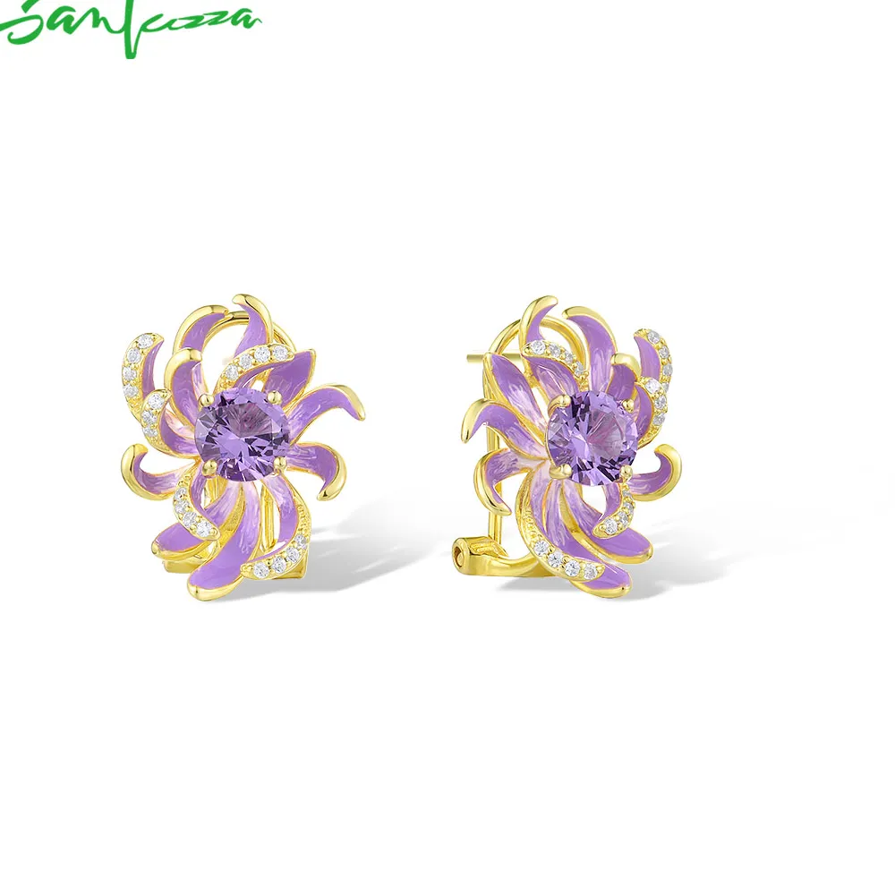 Authentic Bloom Of The Twilight Lotus Gold- Plated Lever Back Earrings With Purple Spinel Petals