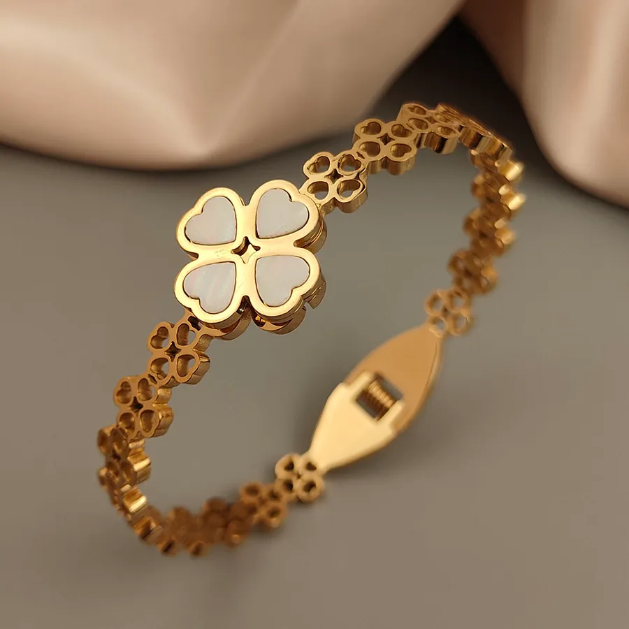 Authentic Charming love four-leaf clover shape gold-plated bracelet women, high quality waterproof jewelry, wife gift