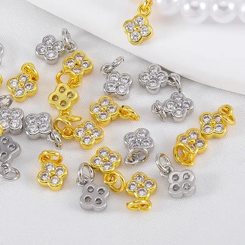 Authentic Four Leaf Clover of Prosperity: 5mm 18K Gold Plated Mini Pendants