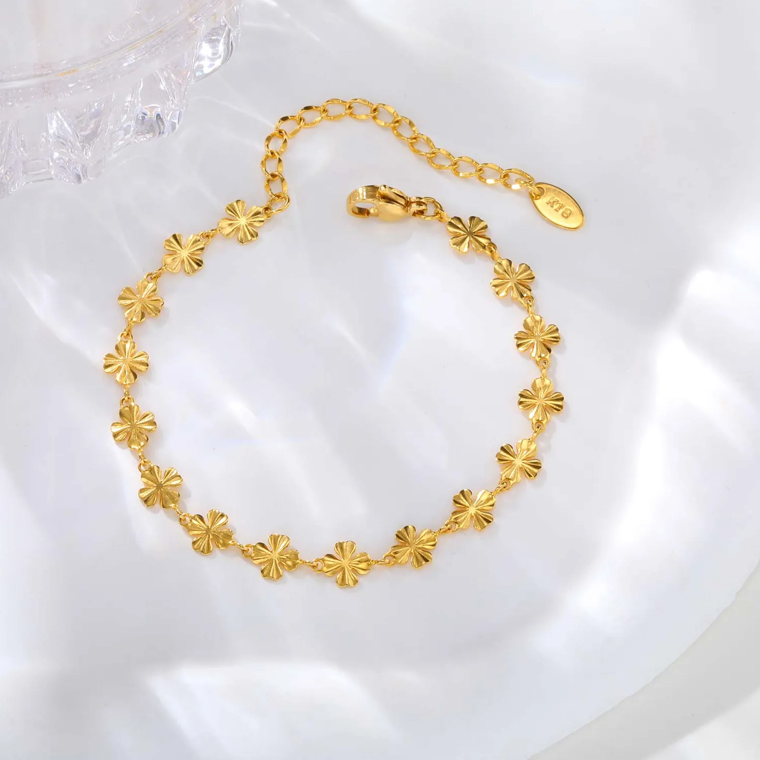 Authentic Elegant Four Leaf Clover Women's Hand Bracelets, Gold Plated Stainless Steel Flower Charm Bangle, Fashion Luxury Jewelry