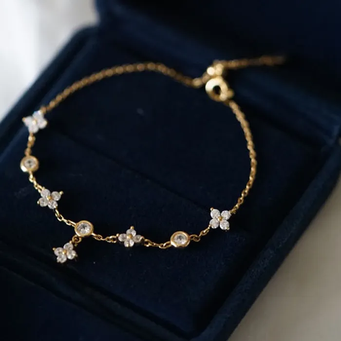 Authentic ITSMOS 925 Sterling Silver Gold-plated Four-leaf Clover Bracelet Jewelry Gift Luxury CZ Delicate Flower Bracelet for Women Girl
