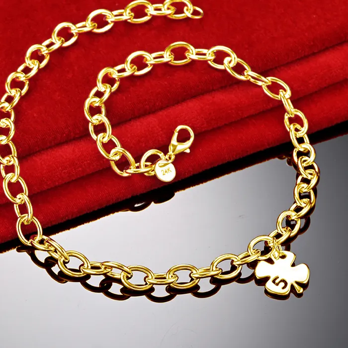 Authentic DOTEFFIL 18K Gold Four Leaves Clover Pendant Chain Necklace For Women Wedding Engagement Fashion Jewelry