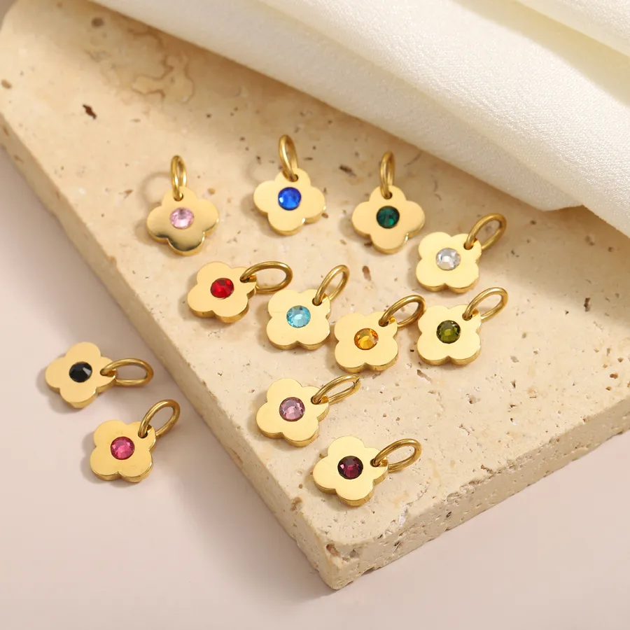 Authentic Stainless Steel None Tarnish Colourful Lucky Four Leaf Clover Flower Charm for DIY Necklace Gold Plated Earring Jewelry Making