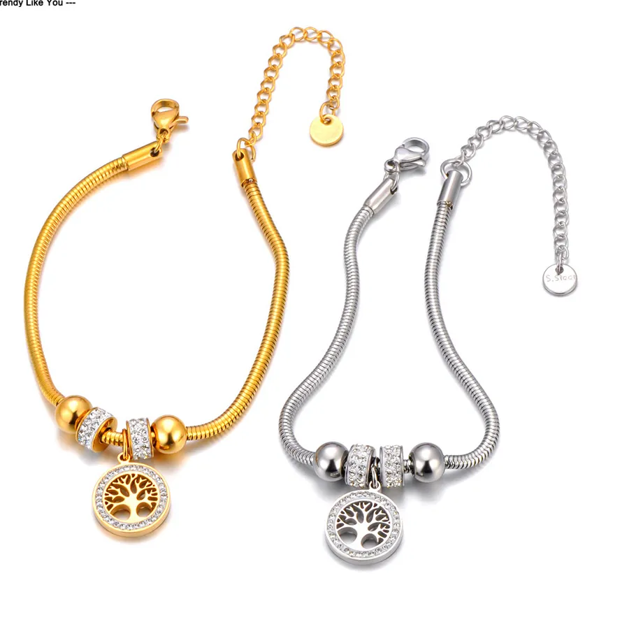 Authentic Lokaer Waterproof Life Tree & Heart Charm Bracelet 18K Gold Plated Rhinestone Jewekry For Women B24053