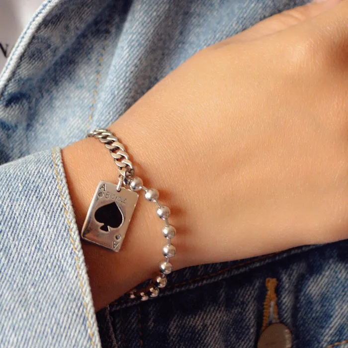 Authentic Foxanry Silver Color Poker Spades A Bracelets Couples Personality Creative Design Jewelry