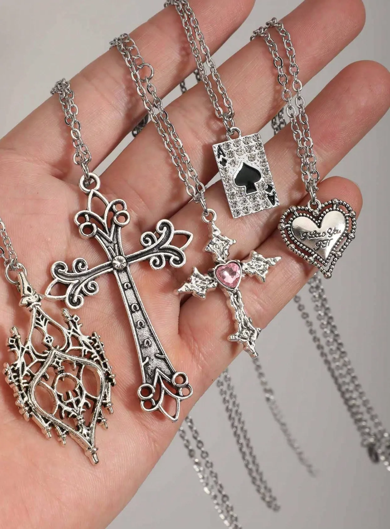 Authentic Embracing the Sacred Union: Gothic Cross & Heart Spade Pendant Set