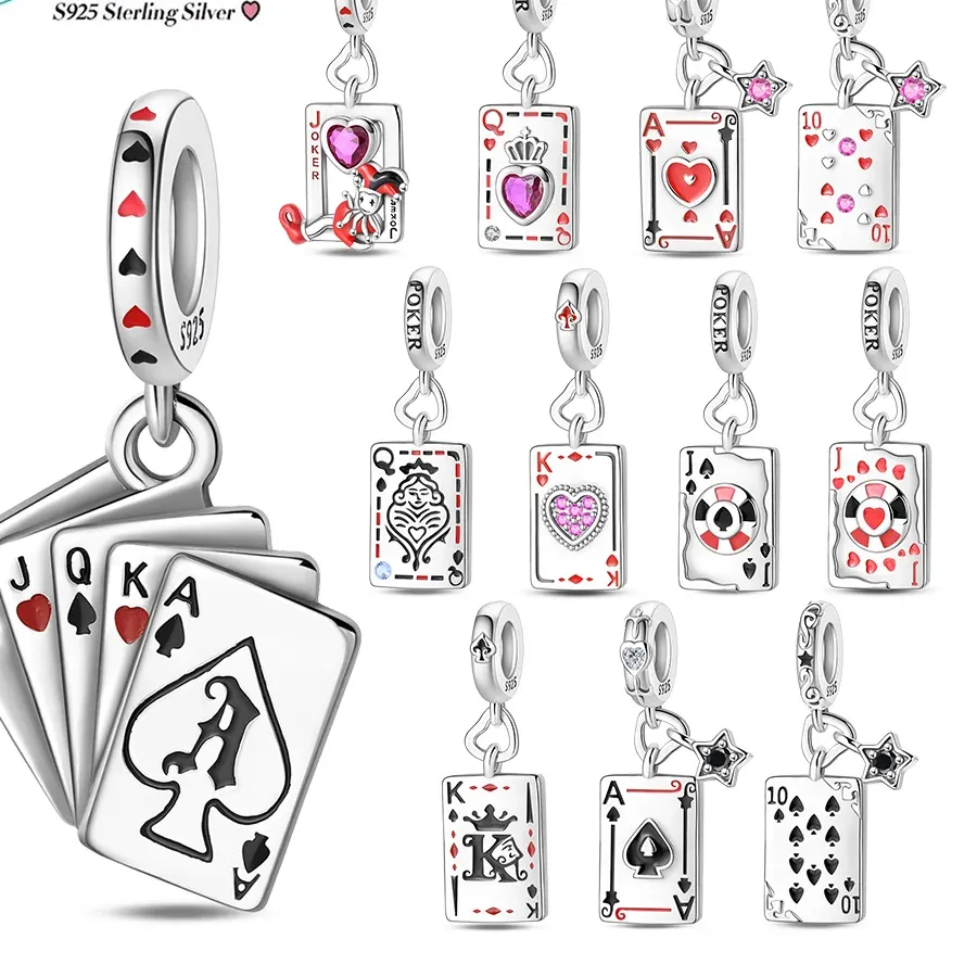Authentic Charms 925 Silver Classic Poker Pendant Hearts A Spades A Jokers Beads Fit Diy Original Bracelet Jewelry Accessories