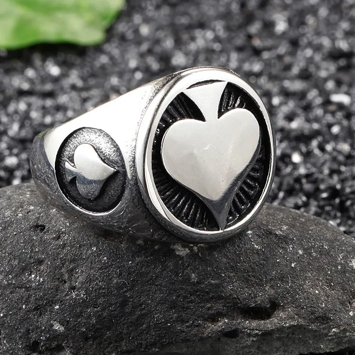 Authentic Simple Gambler Lucky Spades A Ring Men Punk Biker Lucky Ring For Men Women Jewelry