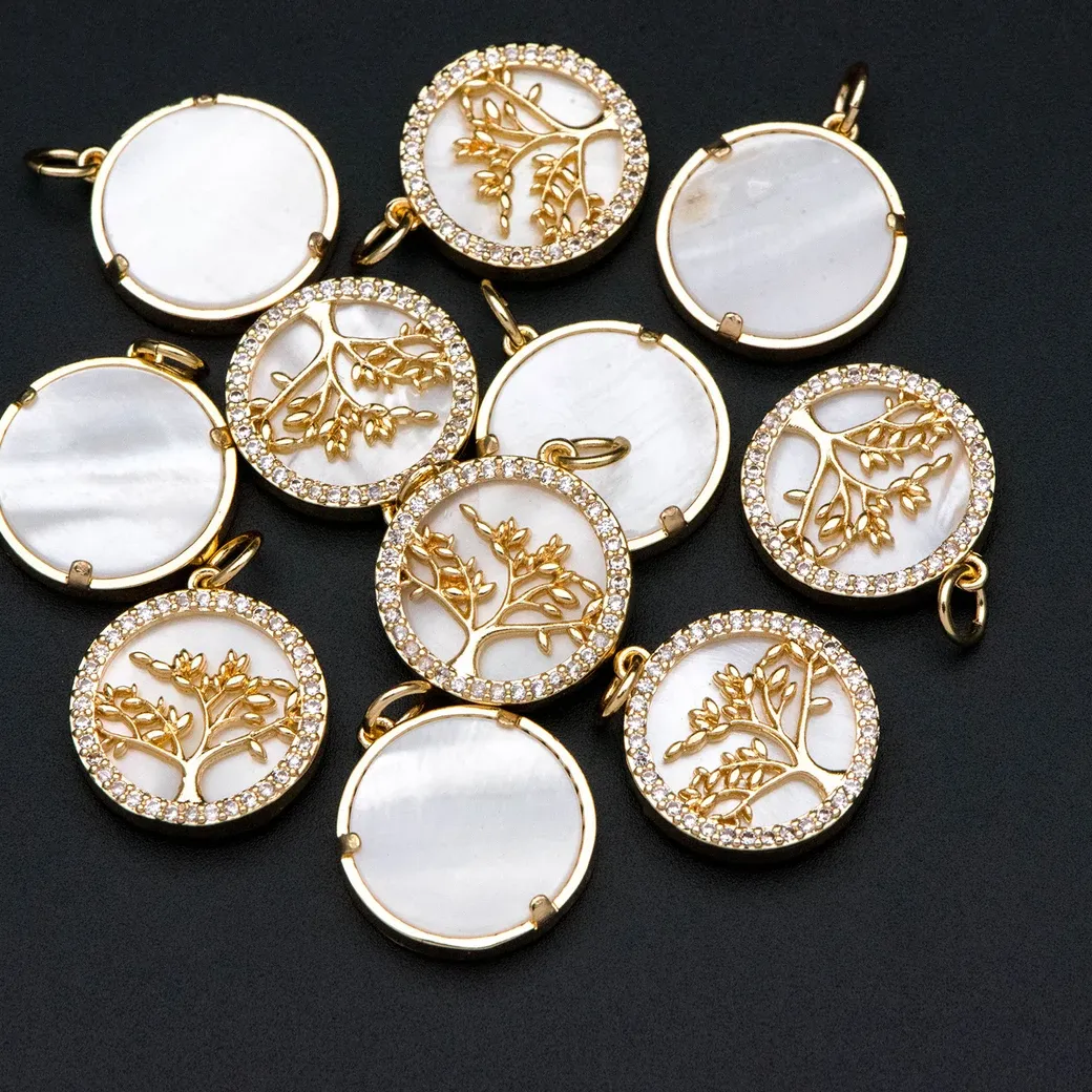 Authentic 3PCS 18K Gold plated Life Tree Charm, Shell Disc Coin Pendants 16mm For DIY Earrings Necklaces Jewelry