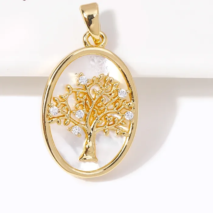 Authentic 18K Gold Plated Life Tree Pendants High Quality Brass Metal Inlaid Shell Oval Charms For Jewelry Making DIY Jewelry Findings
