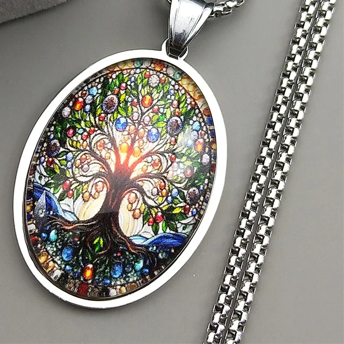 Authentic Tree Of Life Pendant Necklace Gold Color Glass Plant Faith Love Chain Male Jewelry Accessory