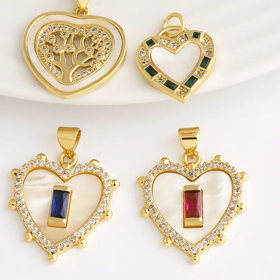 Authentic OCESRIO White Crystal Shell Heart Pendant for Necklace Gold Plated Life Tree Purse Charm Jewelry Making Component pdta060
