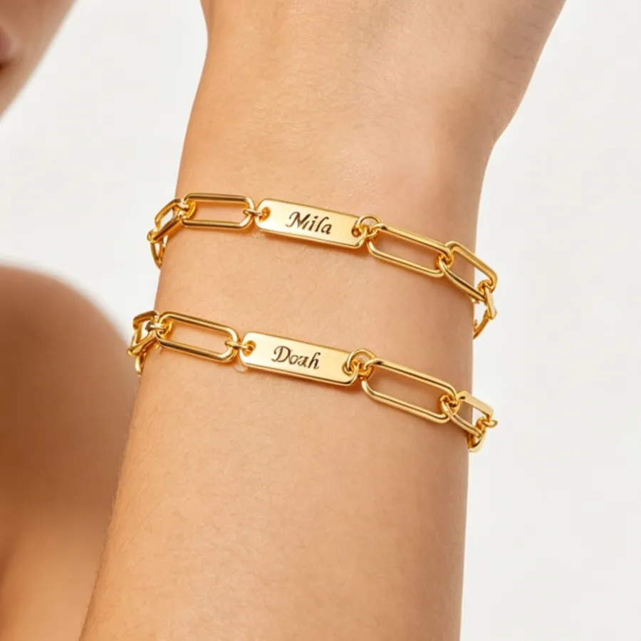 Authentic Women Bracelet 1-4 Name Custom Bracelet Personalized Paperclip Chain Bracelet DIY Bracelets Women Jewelry Gifts