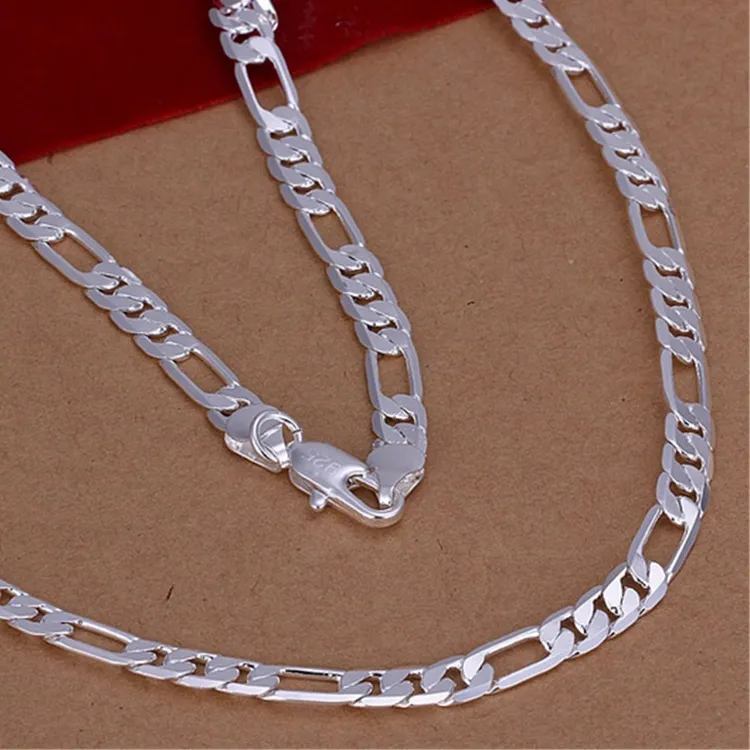 Authentic high quality Mens 6MM flat chain 925 Sterling silver Necklace Jewelry women men solid wedding