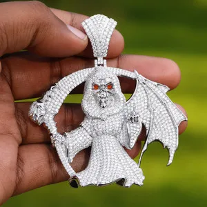 Authentic The Sovereign of Shadows: 14k White Gold Plated Grim Reaper Skull Wing Talisman