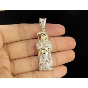 Authentic Eternal Eclipse: 1.80 Ct Round Moissanite Grim Reaper Hourglass Amulet in 14K Gold