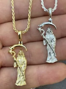 Authentic Gold‑Plated 925 Silver Santa Muerte Reaper Amulet Necklace