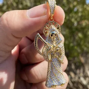 Authentic The Sovereign of Shadows: 14K Gold-Plated La Santa Muerte Sacred Pendant