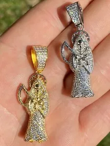 Authentic Guardian of the Threshold: Gold-Plated Santa Muerte Amulet with Sacred Crystal