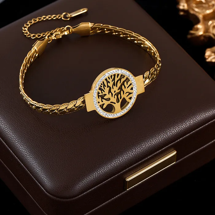 Authentic GANEMLY 316L Tree of Life Bracelet For Women 18K Gold Plated Wrist Chain Waterproof Jewelry Lady