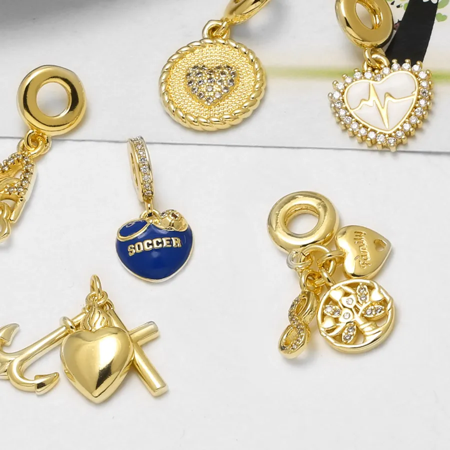 Authentic Ocesrio Gold Plated Heartbeat Heart Soccer Tree Of Life Pendant For Bracelet Necklace Jewelry Making Pdtb972