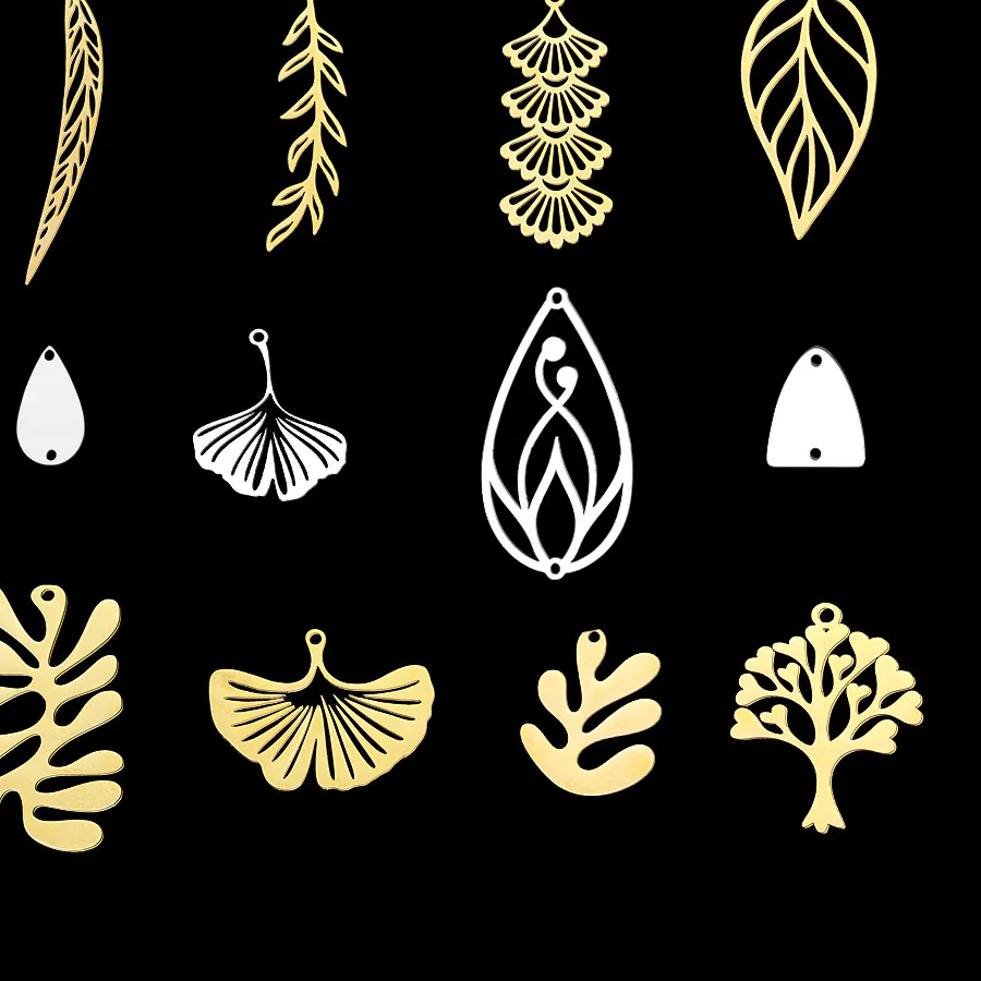 Authentic 10pcs/lot 316 Stainless Steel Leaf Life Tree Charm Pendant for Necklaces Wholesale Feather Geometric Charms for DIY Jewelry Make