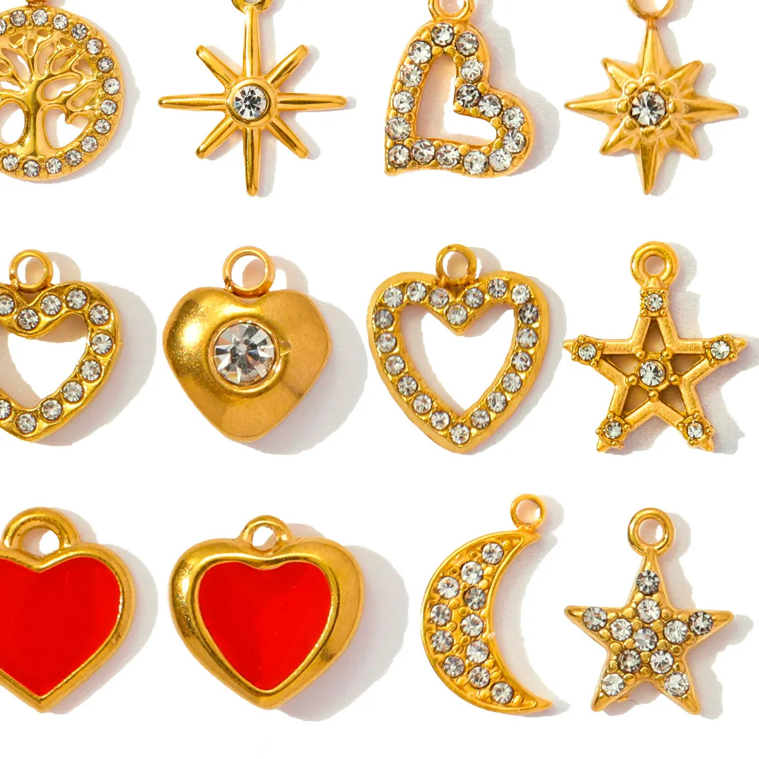 Authentic 5pcs/Lot Stainless Steel Crescent Star Life Tree Pendants Enamel Heart DIY Charms Earrings Making Women Jewelry