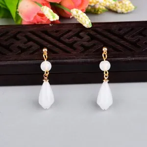 Authentic Blossoming Radiance: 18K Gold Plated White Jade Earrings