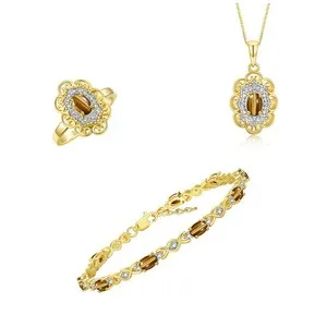 Authentic Rylos Gold Plated Silver Tiger Eye & Diamond Hugs & Kisses Xoxo Set Sz 5-10