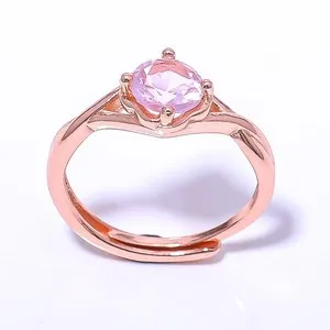 Authentic Rose Quartz Gemstone Rose Gold Plated Ring Ad RC7380-4_3