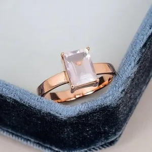 Authentic Love's Eternal Flame: 6x8mm Rose Quartz Solitaire Ring in 18K Gold Plated 925 Silver