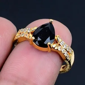 Authentic Black Spinel Gold 18K Gold Plated Handmade Ring of US Size Adjustable