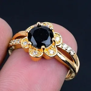 Authentic Black Spinel Gold 18K Gold Plated Handmade Ring of US Size Adjustable