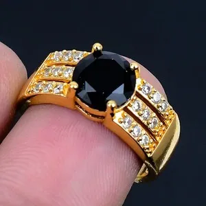 Authentic The Obsidian Veil: 18K Gold-Plated Adjustable Black Spinel Ring