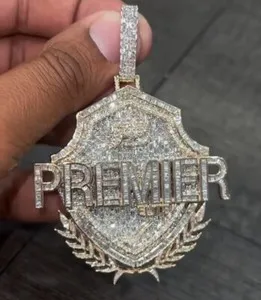 Authentic 4Ct Baguette Cut Simulated Diamond Men's Premier Pendant 2.5" Yellow Gold Plated