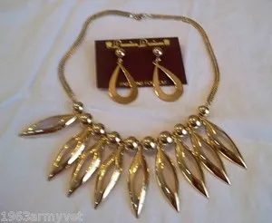 Authentic The Gilded Symphony Contemporary Gold Plated Necklace and Dangle Earrings Set