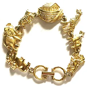 Authentic Premier Designs Gold Plated Noah's Ark Charm Bracelet Signed PD 7"