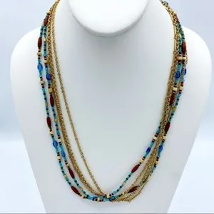 Authentic Premier Designs Sedona Lucite Turquoise Coral Gold Plated Multi Strand Nckl