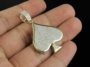 Authentic 2.00Ct Round Cut Simulated Diamond Ace Spade Mens Pendant 14K Yellow Gold Plated