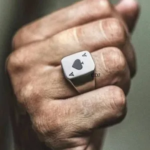 Authentic Fancy For Him Solid Metal Enamel Ace of Spade Ring White Gold Plated Silver