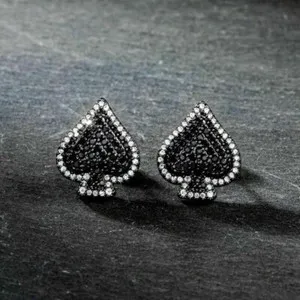 Authentic 3.6CT Round Cut Lab Created Diamond Spade Stud Earring's 14K Black Gold Plated