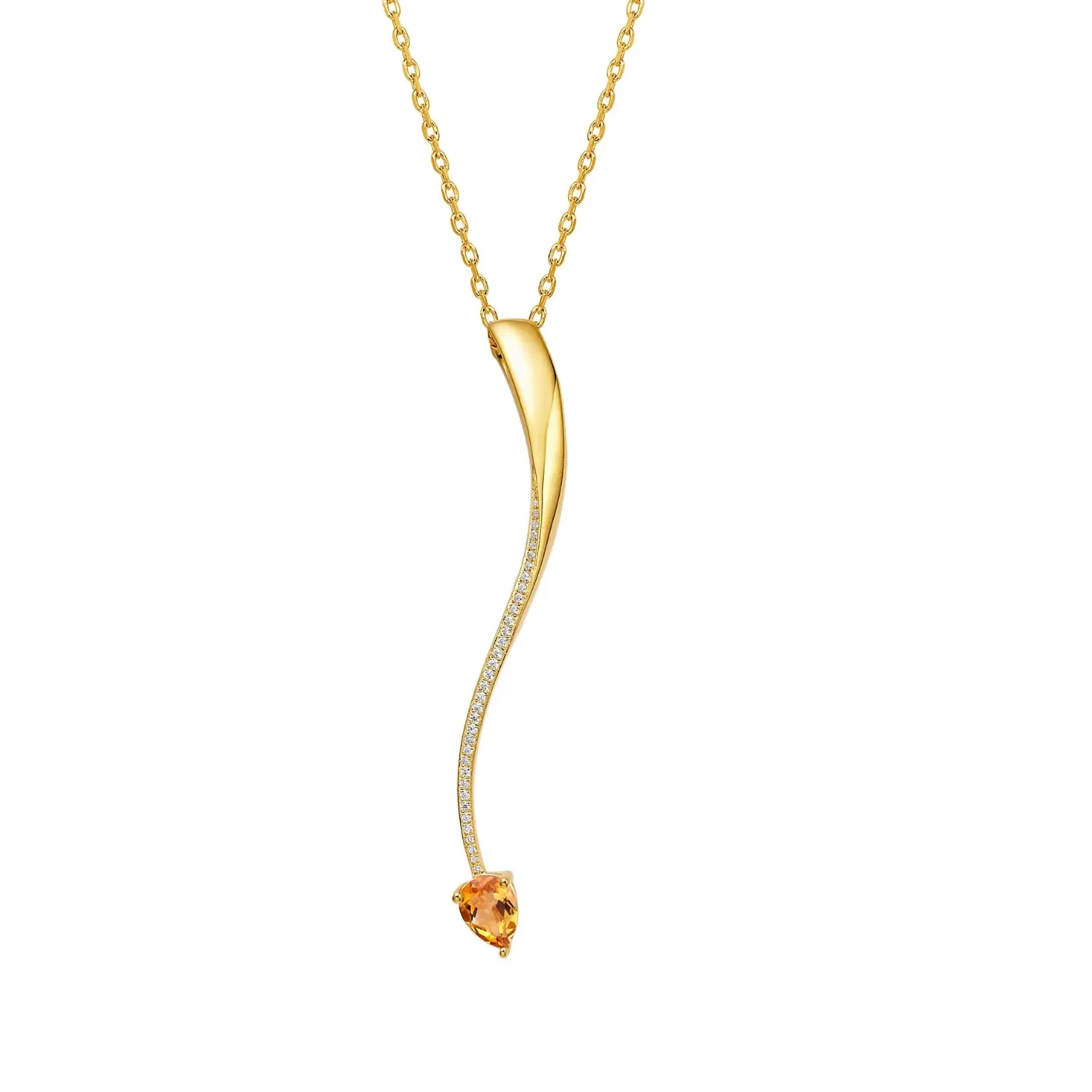 Authentic Shooting Star Citrine Long Pendant - Gold-Plated Sterling Silver - Fei Liu