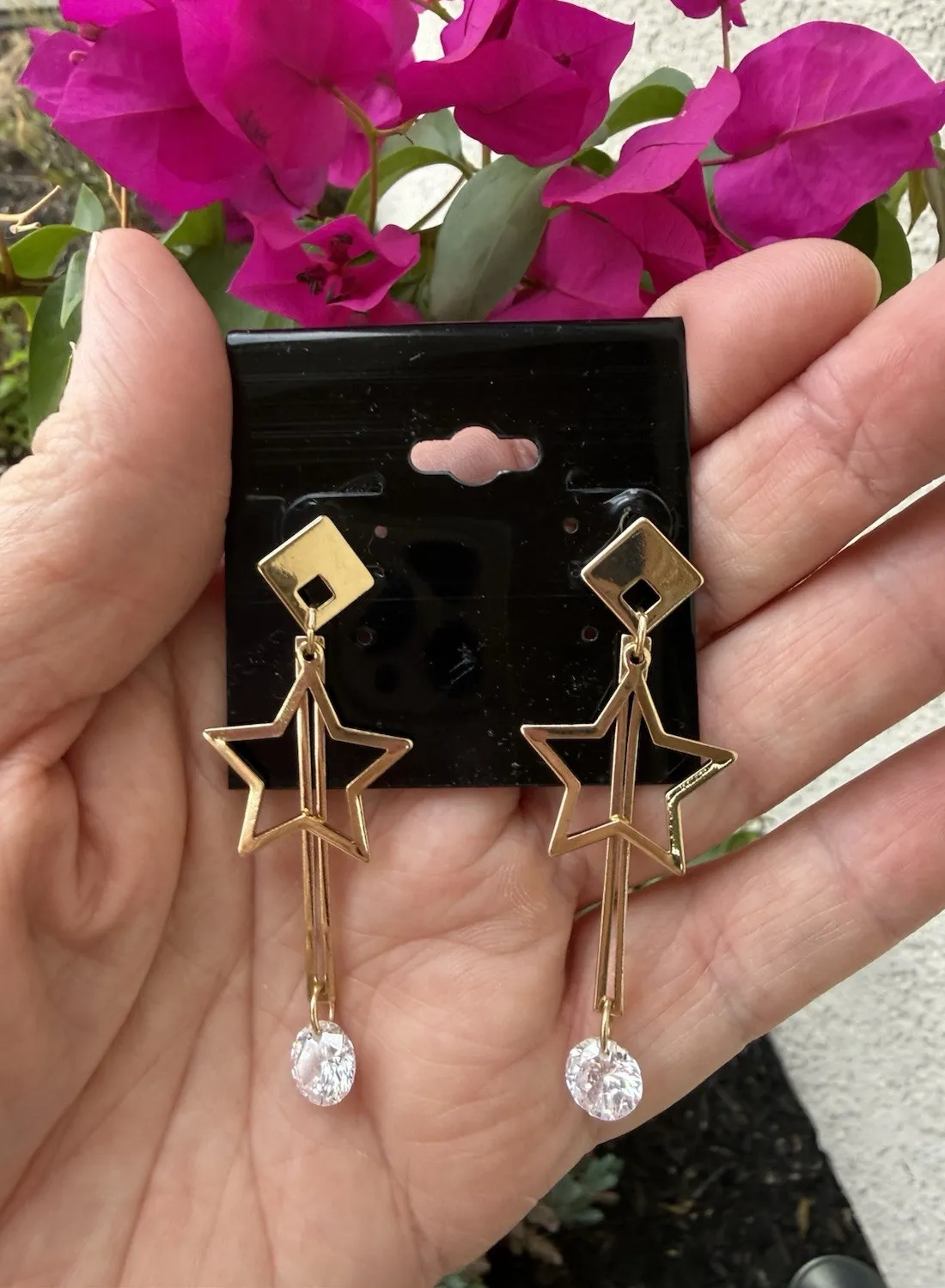 Authentic Fabulous Gold Plated Shooting Star Dangle Drop Cz Pierced Earrings