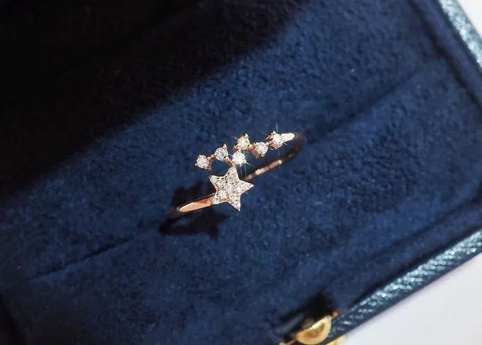 Authentic Silver Gold Plated Star Ring Cubic Zirconia Shooting Star Adjustable Dainty Ring