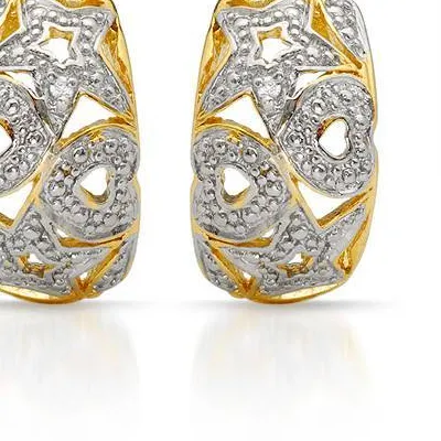 Authentic Heart & Shooting Star Earrings W/ CZ in 14K/925 Gold plated Silver