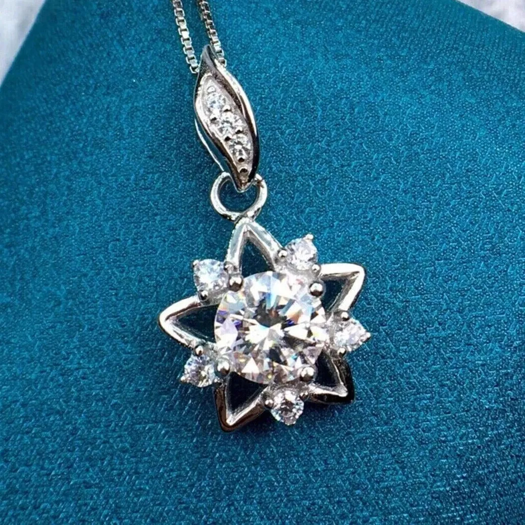 Authentic 2Ct Lab Created Diamond Six-stone Shooting Star Pendant 14K White Gold Plated