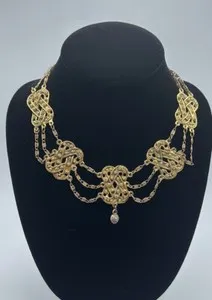 Authentic Rare Rice Weiner Etrusceana Gold Plated Egyptian Revival Design Necklace